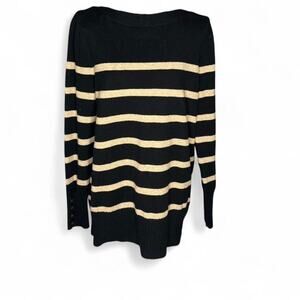 LOFT Black and Tan Striped Knit Sweater -Size L